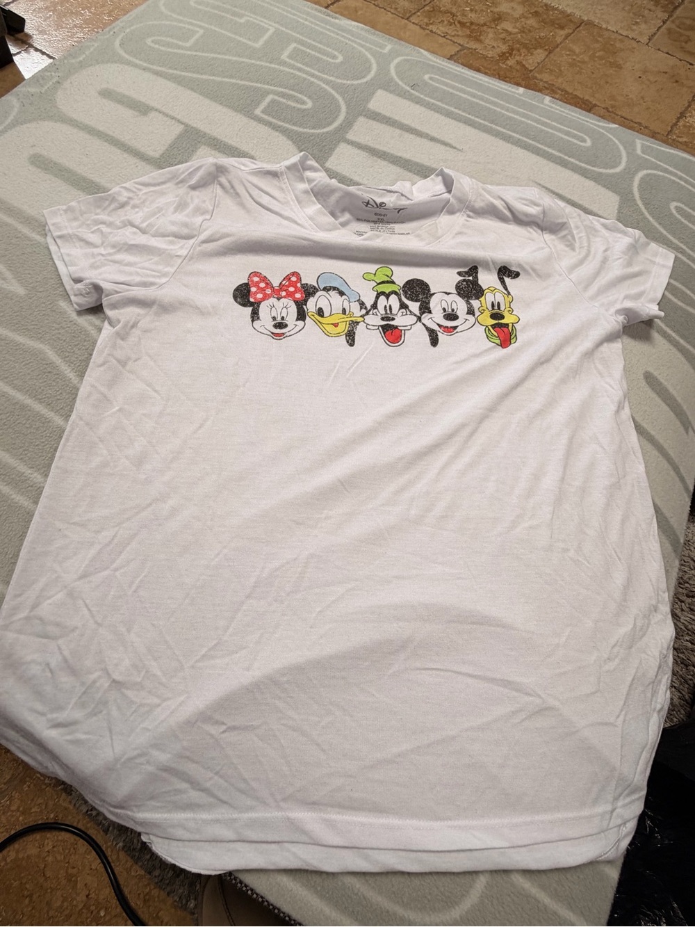 Disney White Short Sleeve Tee with Mickey, Minnie, Donald, Goofy & Pluto Faces